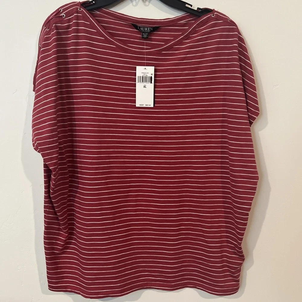 Black Label Polo Ralph Lauren Womens Sz XL Red Striped Short Sleeve